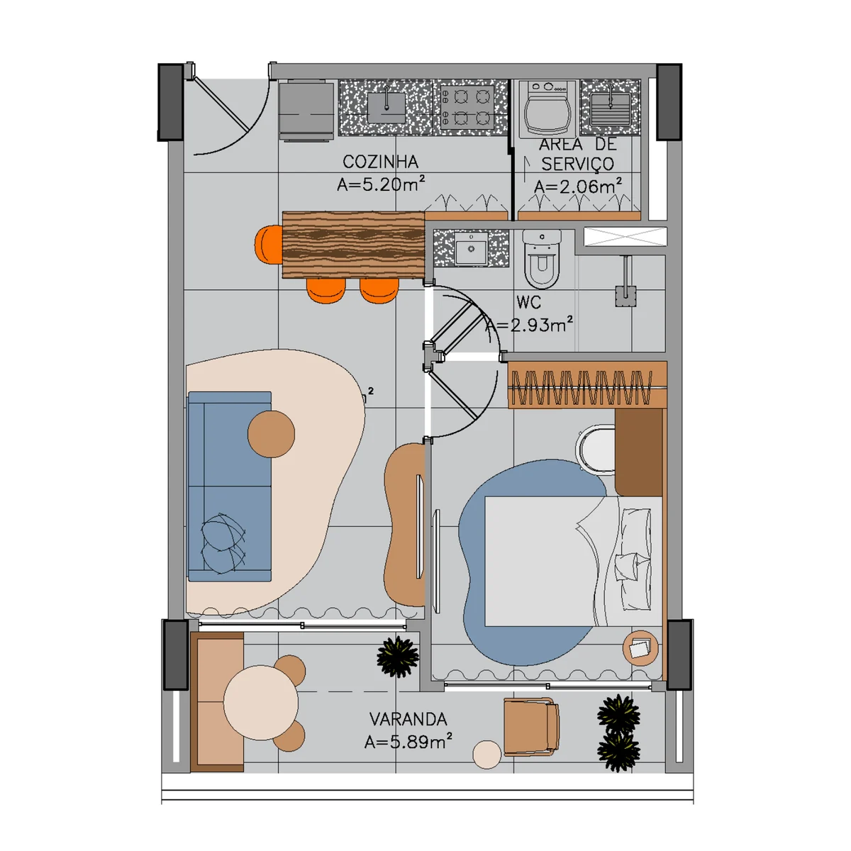 Layout preliminar do apartamento de aproximadamente 40 m² do Vitra Residence